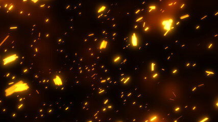 幻想的に金色に発光する火花と火の粉