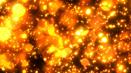 幻想的に金色に発光する火花と火の粉