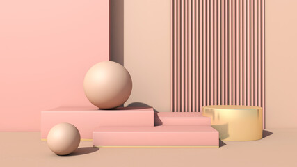 Background rendering with podium and wall scene abstract background. 3D illustration, 3D rendering	
