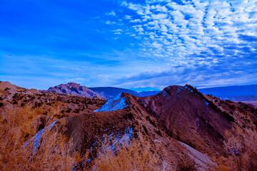 Red mountain and blue sky
