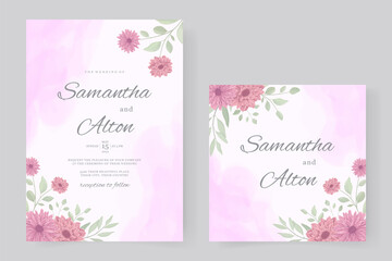 Fototapeta na wymiar Wedding invitation design with pink chrysanthemum flower