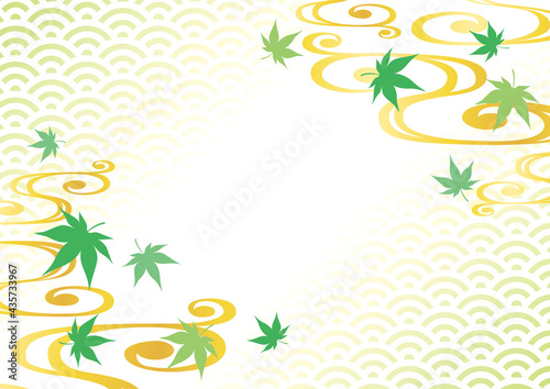 青紅葉と和柄の背景 Wall Mural Wallpaper Murals メガネ