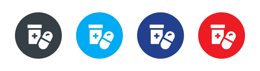 Pill, drug, medicine icon set. Medicament and pharmaceutical symbol. 