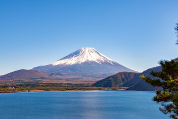 Fuji Mountain in the morning at Lake Motosuko, Japan