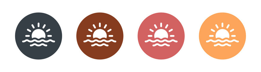 Sunburst, horizon, sunlight icon. Sun above ocean symbol vector illustration.
