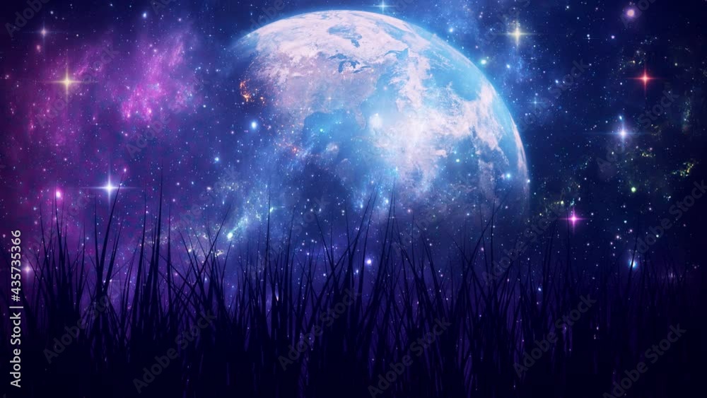 Wall mural earth from an alien grass field - loop motion graphic background