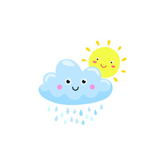 Rainy and sun cloud emoticon logo icon with a cute face, editable eps 10