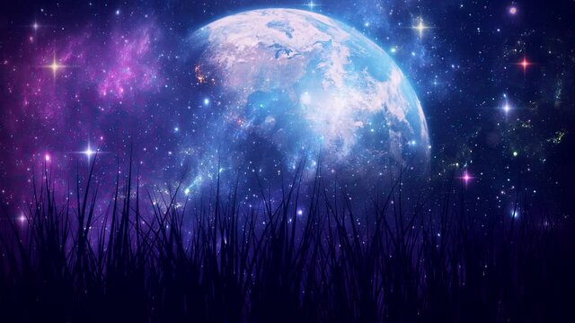 Earth from an Alien Grass Field - Loop Fantasy Abstract Nature Background