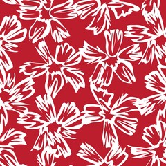 Red Tropical Botanical Floral Seamless Pattern Background