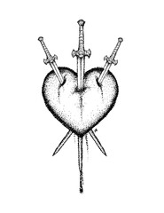Three Swords Tarot Card Heart - obrazy, fototapety, plakaty