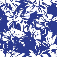 Blue Tropical Botanical Floral Seamless Pattern Background