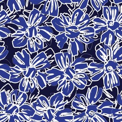 Blue Tropical Botanical Floral Seamless Pattern Background