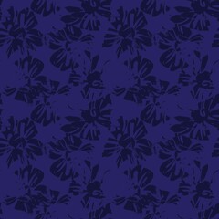 Blue Tropical Botanical Floral Seamless Pattern Background