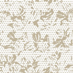 Brown Botanical Tropical Floral Seamless Pattern with dotted Background