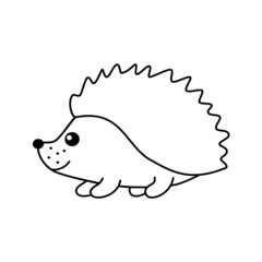 Hedgehog vector black and white contour isolated vector. Cute cartoon animal drawing illustration. Doodle. Kids coloring book page.