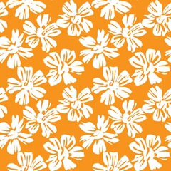 Fototapeta na wymiar Orange Botanical Floral Seamless Pattern Background