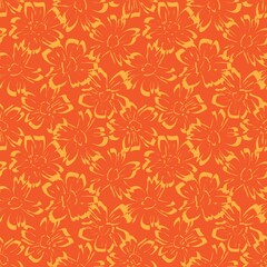 Orange Botanical Floral Seamless Pattern Background