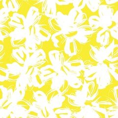 Fototapeta na wymiar Yellow Botanical Floral Seamless Pattern Background