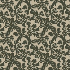Fototapeta na wymiar Green Botanical Floral Seamless Pattern Background