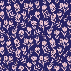 Pink Navy Botanical Floral Seamless Pattern Background