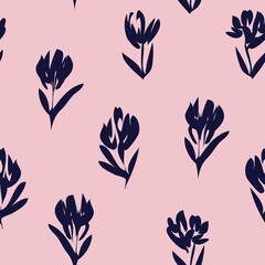 Pink Navy Botanical Floral Seamless Pattern Background
