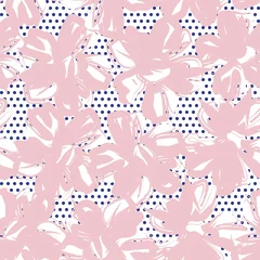 Poster Pink Navy Botanical Tropical Floral Seamless Pattern with dotted Background © Siu-Hong Mok