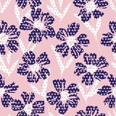 Pink Navy Botanical Tropical Floral Seamless Pattern with dotted Background