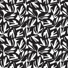 Naklejka na ściany i meble Black and White Botanical Floral Seamless Pattern Background