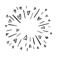 Hand drawn of sparkling starburst with line and heart. Doodle style