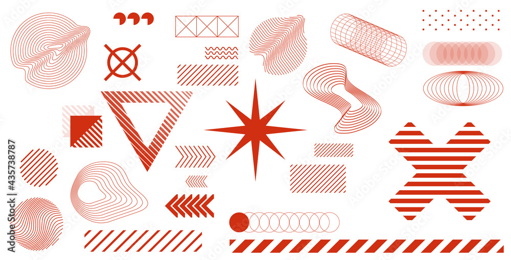 Poster minimalist graphic shapes set. memphis and brutalism elements. abstract geometric forms for poster, 