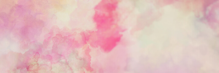 Soft blurred watercolor background in pink and cream colors with marbled texture, pretty rose pink and light purple watercolor blotches