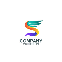 Colorful letter s and wing logo design