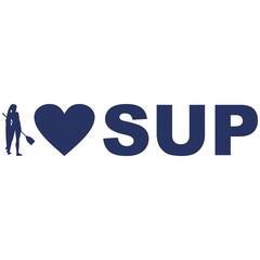 i love SUP text with silhouette of woman and heart icon