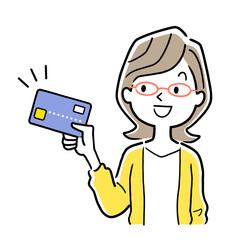 ベクターイラスト素材：クレジットカードを持つ若い女性
