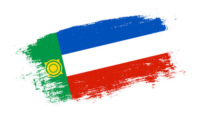 Obraz premium Flag of Khakassia country on brush paint stroke trail view. Elegant texture of national country flag