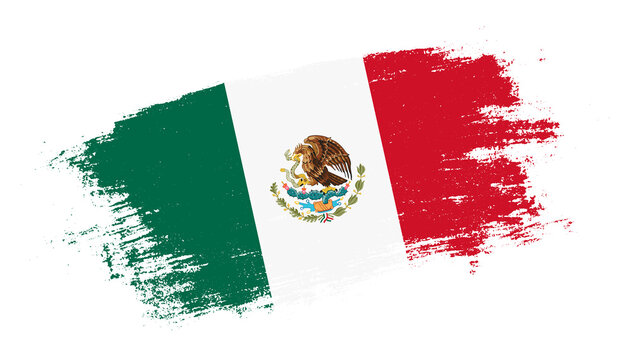 Flag of Mexico country on brush paint stroke trail view. Elegant texture of national country flag