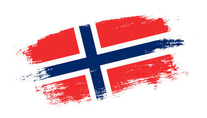 Flag of Norway country on brush paint stroke trail view. Elegant texture of national country flag