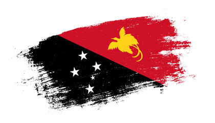 Flag of Papua New Guinea country on brush paint stroke trail view. Elegant texture of national country flag