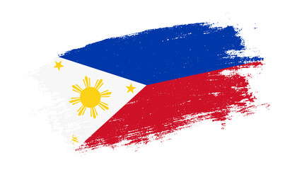 Flag of Philippines country on brush paint stroke trail view. Elegant texture of national country flag