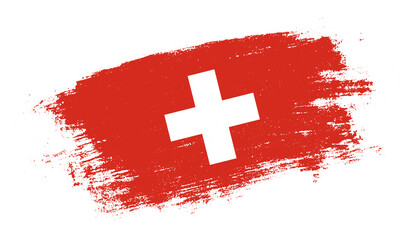 Flag of Switzerland country on brush paint stroke trail view. Elegant texture of national country flag