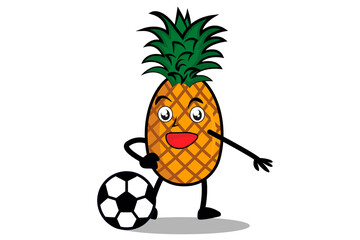 Pineapple Cartoon mascot or character plays soccer and becomes the mascot for his soccer team