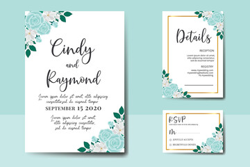 Wedding invitation frame set, floral watercolor hand drawn Rose with Magnolia Flower design Invitation Card Template
