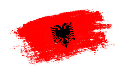 Flag of Albania country on brush paint stroke trail view. Elegant texture of national country flag