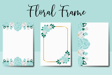 Wedding invitation frame set, floral watercolor hand drawn Rose with Magnolia Flower design Invitation Card Template