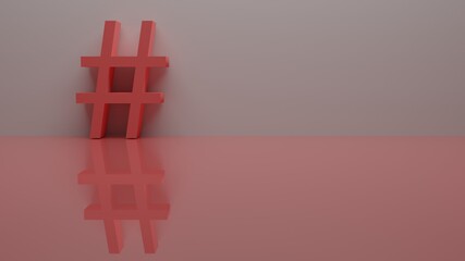 pink  hashtag 3d render design element email sign, # symbol 