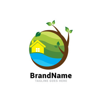 Green home logo icon vector template.