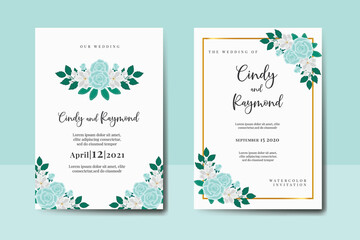 Wedding invitation frame set, floral watercolor hand drawn Rose with Magnolia Flower design Invitation Card Template