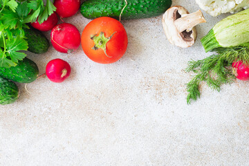 healthy food fresh vegetables harvest fruits organic veggie wholesome on the table healthy food meal copy space background rustic. top view vegan or vegetarian food