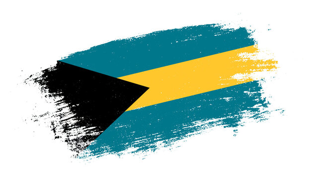Flag of Bahamas country on brush paint stroke trail view. Elegant texture of national country flag
