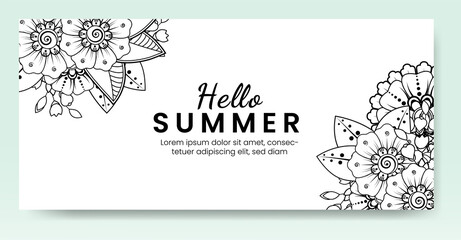 Hello summer banner template with mehndi flower